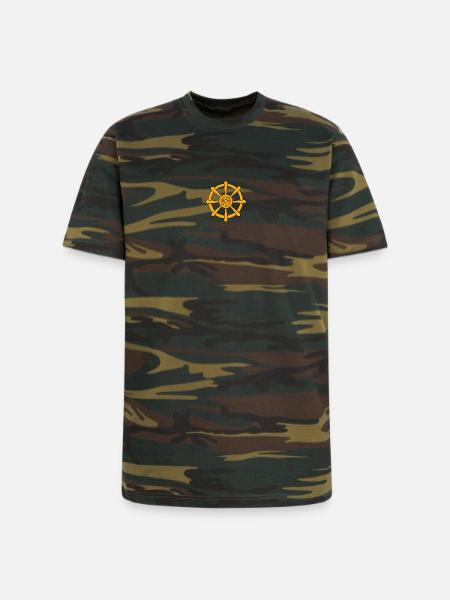 Golden Ship Wheel Emblem - Unisex Camo Tee - green camo