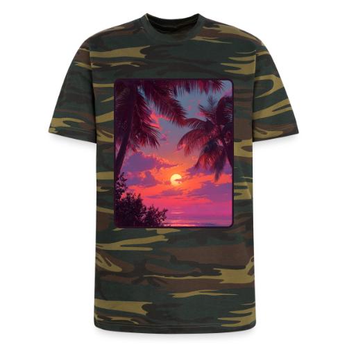 Tropical Sunset Palm Silhouette Design - Unisex Camo Tee