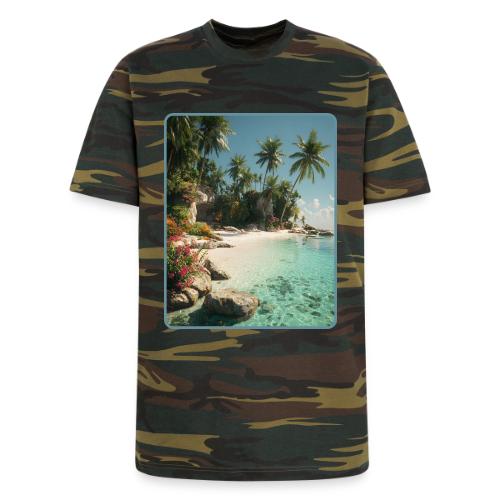Serene Tropical Beach Floral Design - Unisex Camo Tee