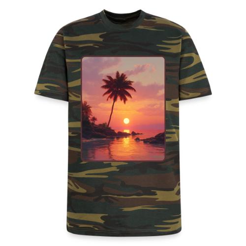 Tropical Beach Sunset Palm Design - Unisex Camo Tee