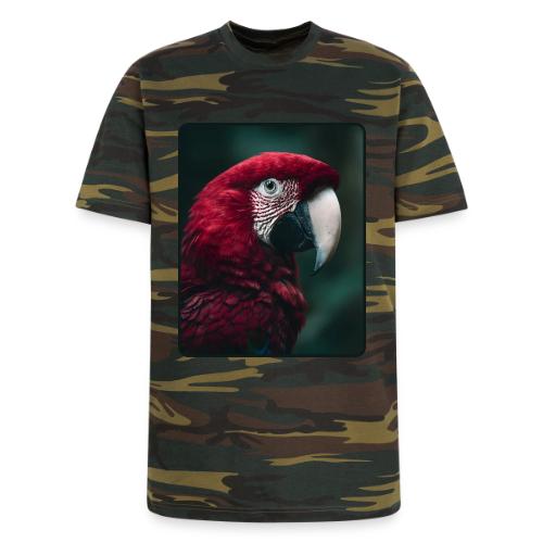 Red Green Macaw Bird Portrait Design - Unisex Camo Tee