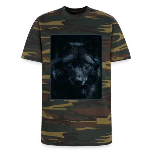 Black Wolf Intense Eyes Portrait Design - Unisex Camo Tee
