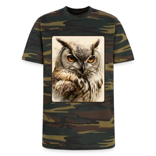 Great Horned Owl Watercolor Design - Unisex Camo Tee