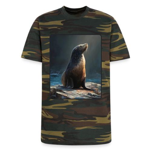 Fur Seal Artistic Shore Portrait Design - Unisex Camo Tee