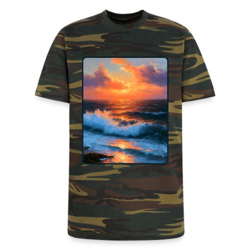Sunset Storm Waves Oil Painting - Unisex Camo Tee