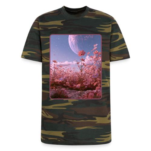 Cosmic Moon & Cosmos Flowers Art - Unisex Camo Tee