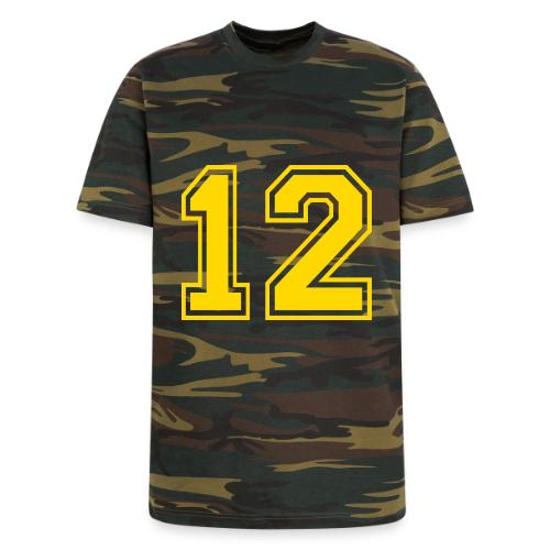 Number 12 in a classic athletic collegiate font - Unisex Camo Tee