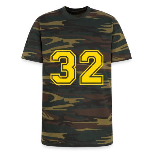 Number 32 in a classic athletic collegiate font - Unisex Camo Tee