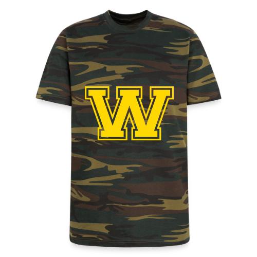 Letter W – Capital Athletic Alphabet Monogram - Unisex Camo Tee