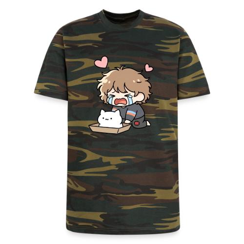Crying Chibi Boy with Stray Cat - Unisex Camo Tee