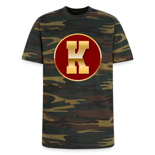 Letter K – Capital Varsity Alphabet Monogram - Unisex Camo Tee