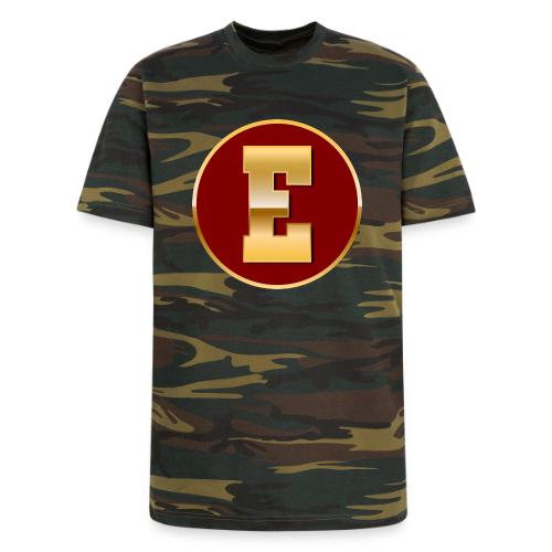 Letter E – Capital Varsity Alphabet Monogram - Unisex Camo Tee