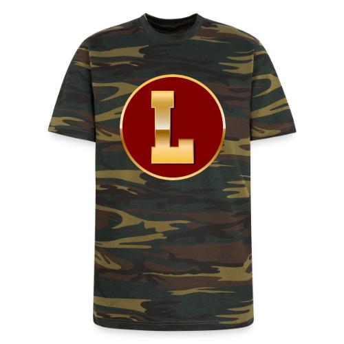 Letter L – Capital Varsity Alphabet Monogram - Unisex Camo Tee