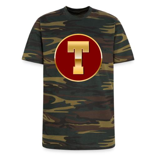 Letter T – Capital Varsity Alphabet Monogram - Unisex Camo Tee