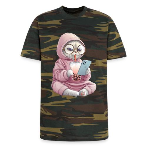 Cool Cat Bubble Tea Cartoon Design - Unisex Camo Tee