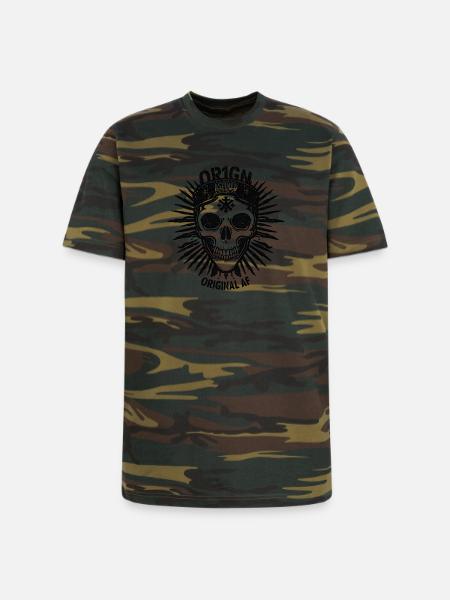 Dark Sunburst Skull Emblem - Unisex Camo Tee - green camo