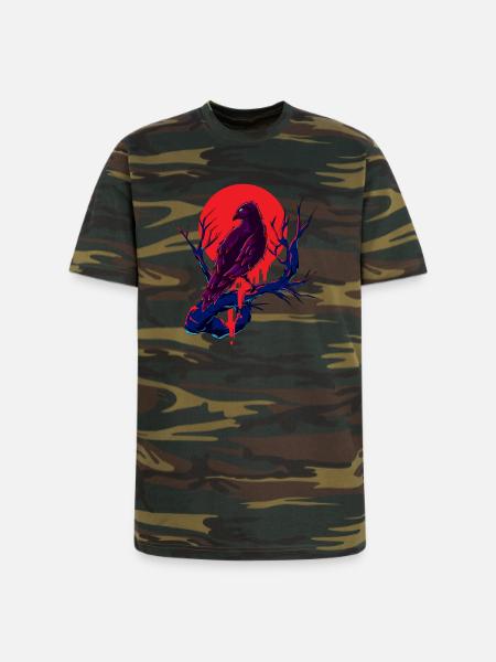 Crow Raven - Unisex Camo Tee - green camo