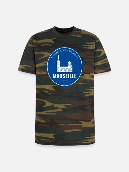 Blue Marseille Landmark Patch - Unisex Camo Tee - green camo