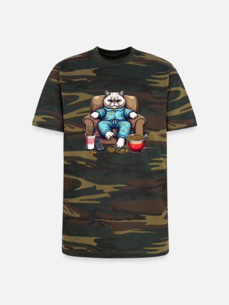 Cozy Cat in Blue Pajamas - Unisex Camo Tee - green camo
