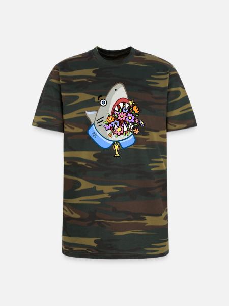 Shark Floral Attack - Unisex Camo Tee - green camo