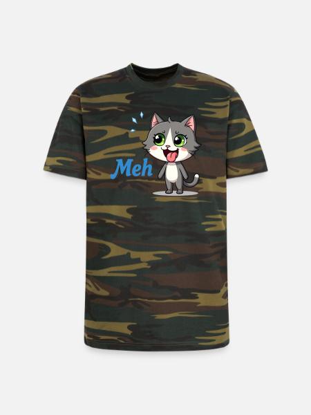 Meh – Funny Cat Meme - Unisex Camo Tee - green camo