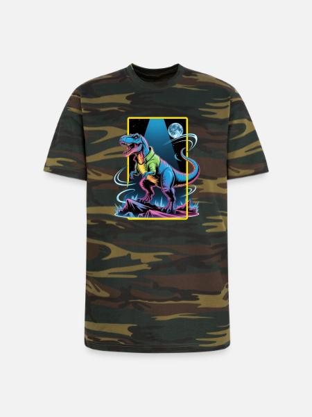Futuristic T-Rex – Neon Power Beast - Unisex Camo Tee - green camo