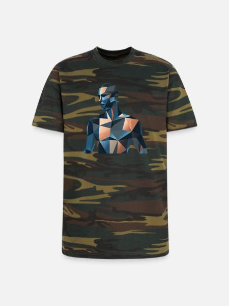 Blue Low-Poly Portrait - Unisex Camo Tee - green camo