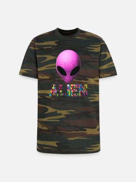 Neon Alien Word Mosaic - Unisex Camo Tee - green camo