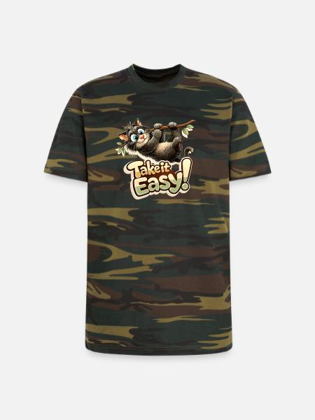 Take It Easy Sloth Graphic - Unisex Camo Tee - green camo