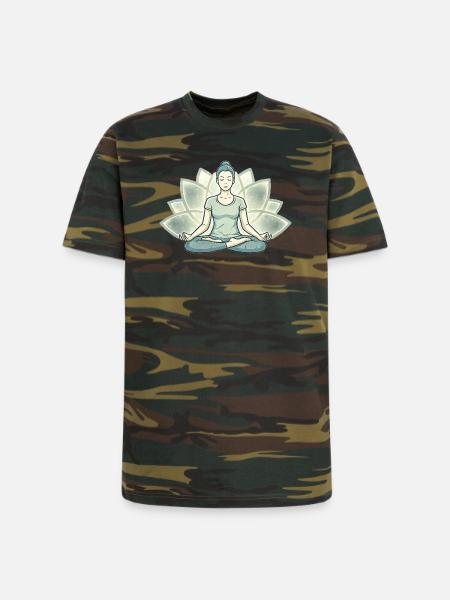 Lotus Calm Meditation Silhouette - Unisex Camo Tee - green camo