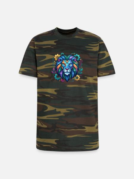 Vivid Circuit Lion Tech Art - Unisex Camo Tee - green camo