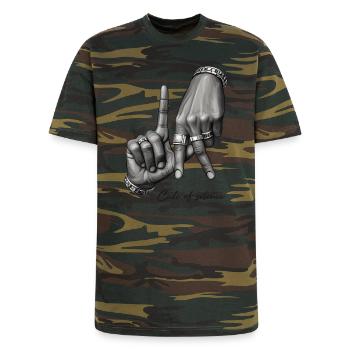 Code of Silence Grayscale Gesture - Unisex Camo Tee - green camo - Front