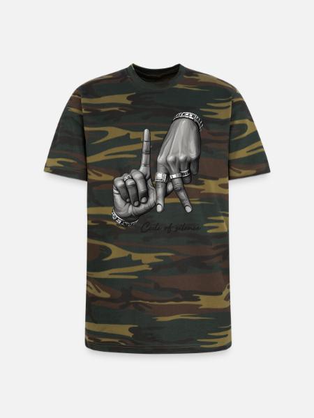 Code of Silence Grayscale Gesture - Unisex Camo Tee - green camo