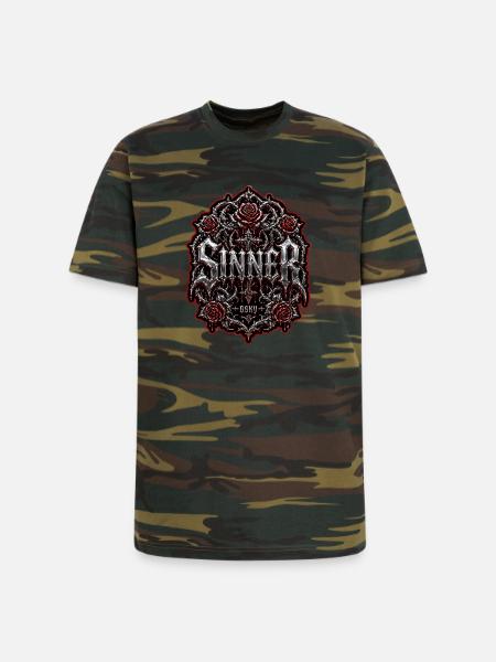 Sinner Gothic Chrome Streetwear Graphic - Unisex Camo Tee - green camo