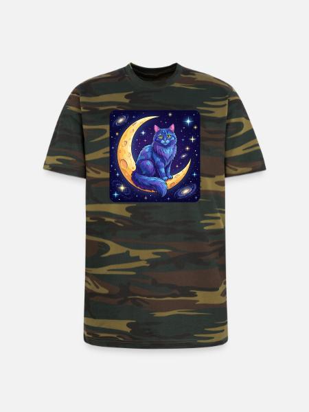 Blue Moon Cat in Space - Unisex Camo Tee - green camo
