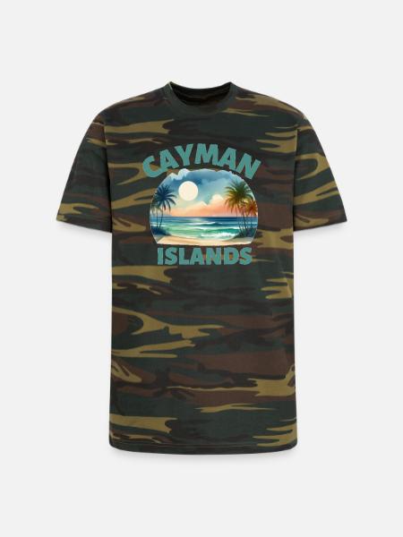 Cayman Islands Sunset Beach - Unisex Camo Tee - green camo
