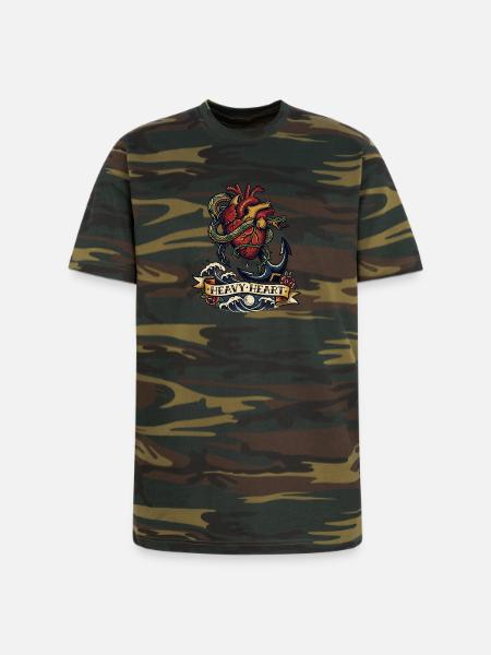 Heavy Heart Traditional Tattoo - Unisex Camo Tee - green camo