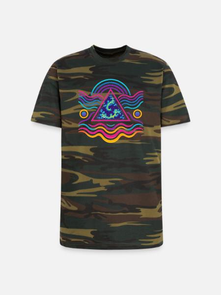 Neon Triangle Fractal Wave - Unisex Camo Tee - green camo