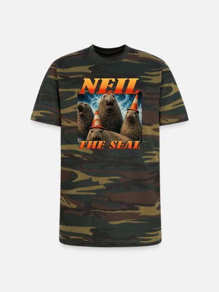 Neil the Seal Cone Crew - Unisex Camo Tee - green camo