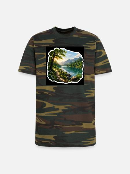 Lakeside Trail in Alpine Sun - Unisex Camo Tee - green camo