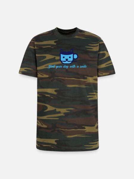 Blue Cat Morning Smile - Unisex Camo Tee - green camo