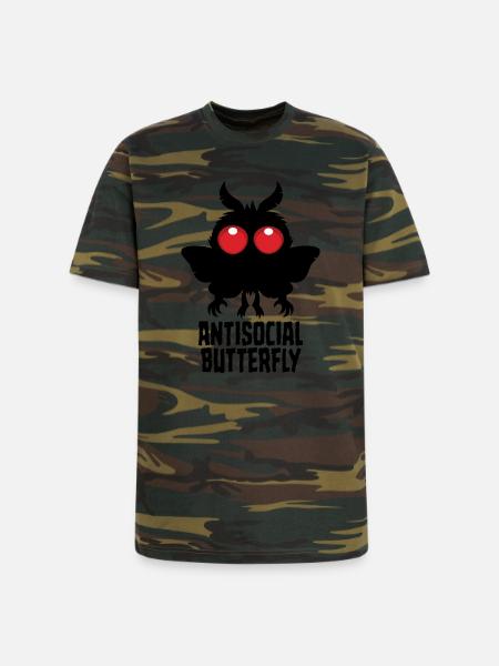 Antisocial Butterfly Mothman Cryptid - Unisex Camo Tee - green camo