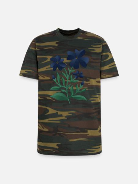 Midnight Blue Bloom Botanical Print - Unisex Camo Tee - green camo