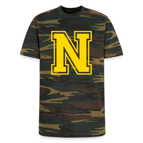 Letter N – Capital Athletic Alphabet Monogram - Unisex Camo Tee
