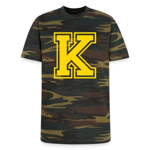 Letter k – Capital Athletic Alphabet Monogram - Unisex Camo Tee