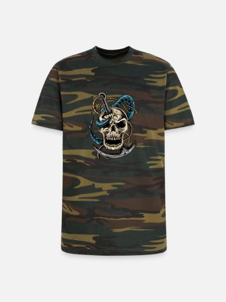 Skull and Dagger Kraken Tattoo - Unisex Camo Tee - green camo