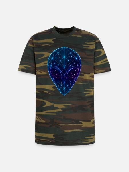 Neon Geometric Alien Face - Unisex Camo Tee - green camo