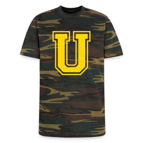 Letter U – Capital Athletic Alphabet Monogram - Unisex Camo Tee