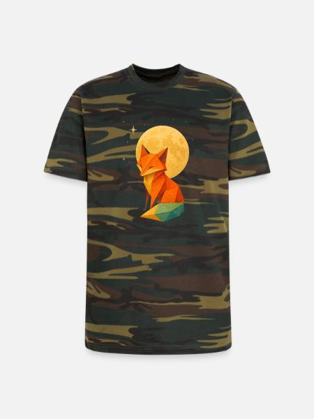 Low-Poly Fox Moonlit Night - Unisex Camo Tee - green camo