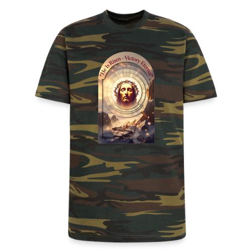Easter He Is Risen Sacred Face T Shirt, wife Gift - Unisex Camo Tee